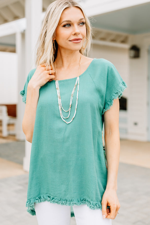 green floral linen top