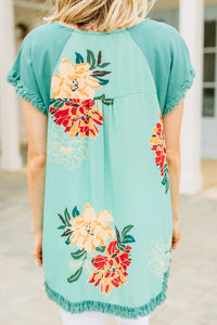 green floral linen top