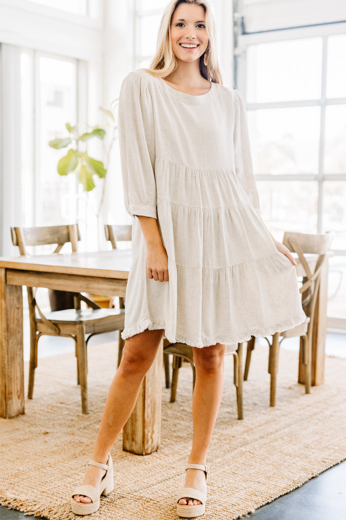 Turn To Me Oatmeal White Tiered Linen Dress – Shop the Mint