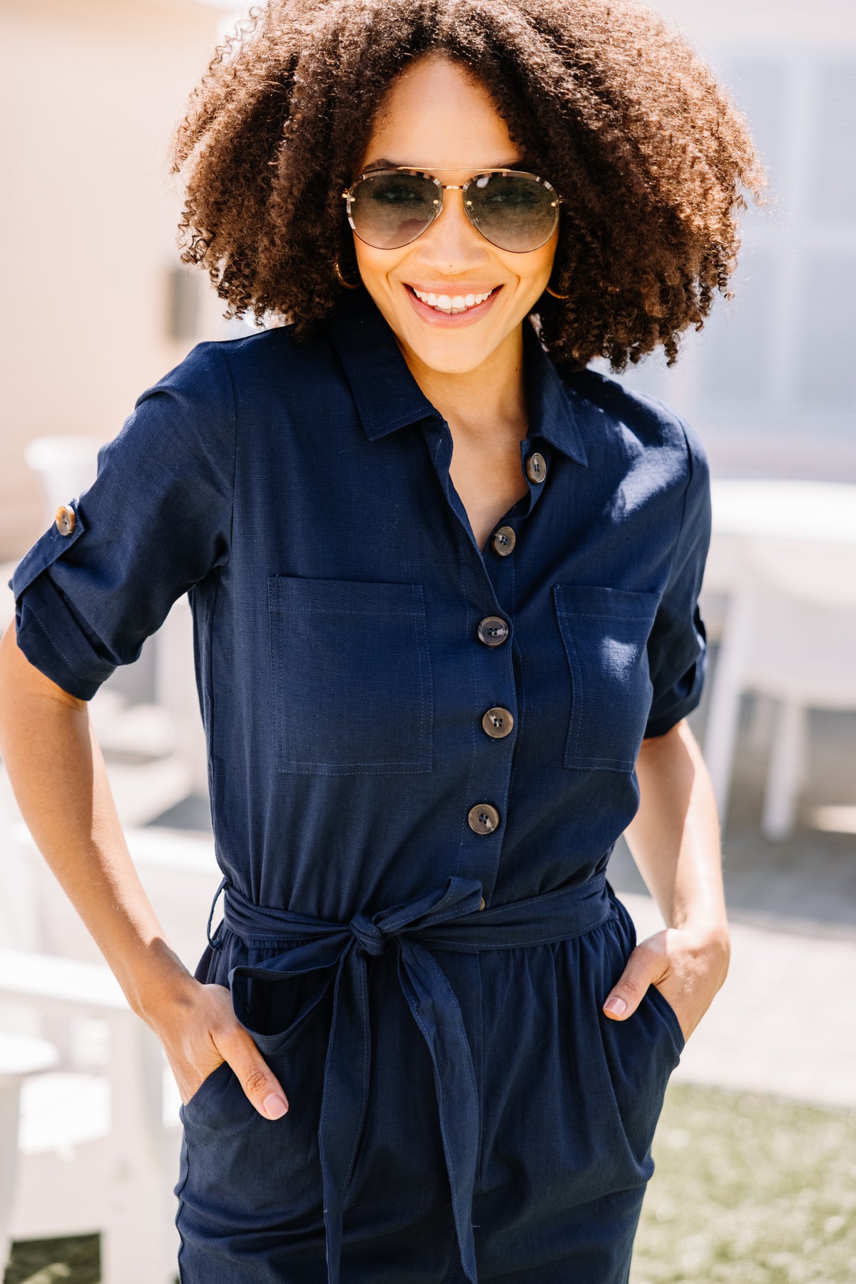 Inner Trendsetter Navy Blue Linen Jumpsuit Shop the Mint