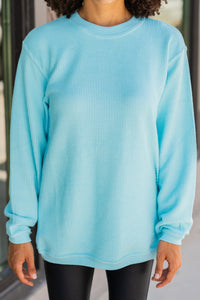 True To Form Aqua Blue Corded Sweatshirt