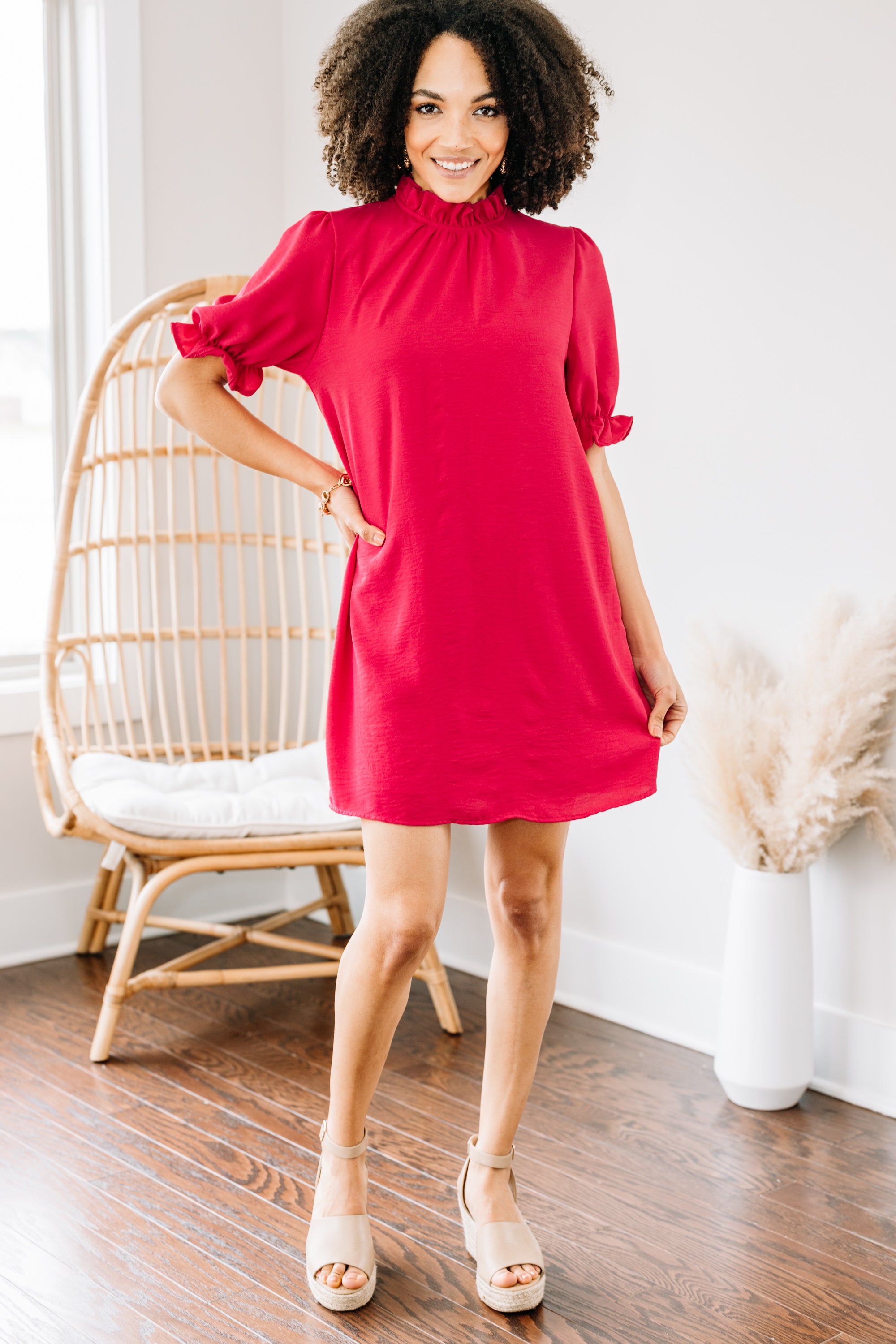 Classy Fuchsia Pink Ruffled Shift Dress Feminine Dresses Shop The Mint