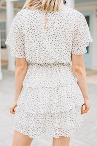 white spotted ruffled dress