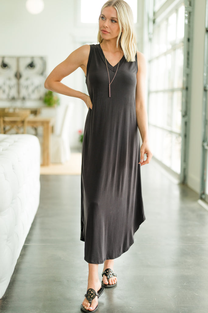 Super Comfy Black Midi Dress - Casual Midi Dresses – Shop the Mint