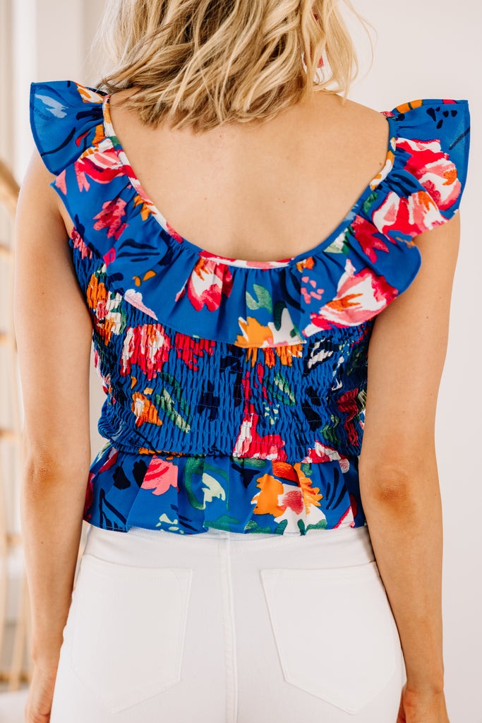 Flirty Blue Floral Tank - Flattering Women's Tanks – Shop the Mint