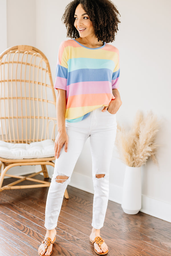Sweet Muse Light Blue Striped Top