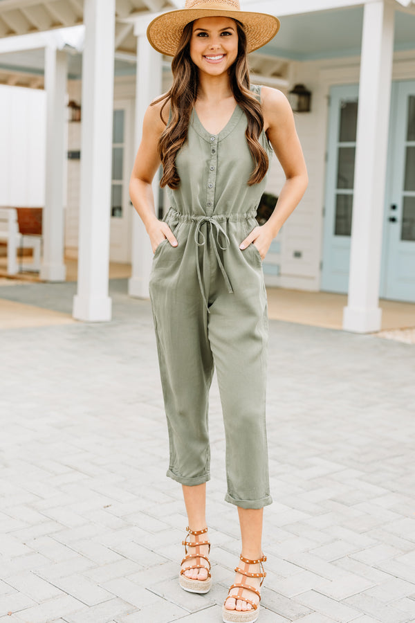 Always Reliable Olive Green Chambray Jumpsuit – Shop the Mint