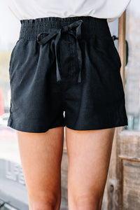 Everyday Happiness Black Linen Shorts