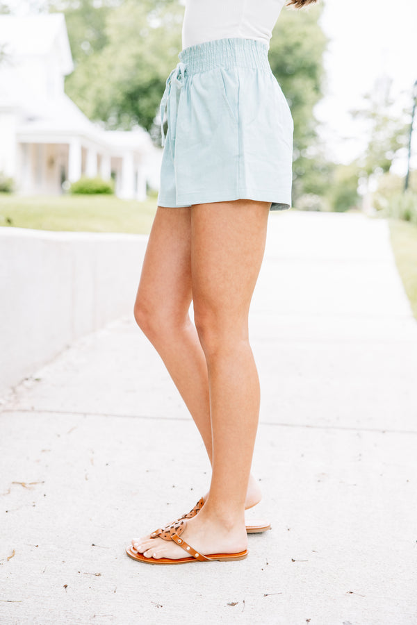 Everyday Happiness Mint Blue Linen Shorts