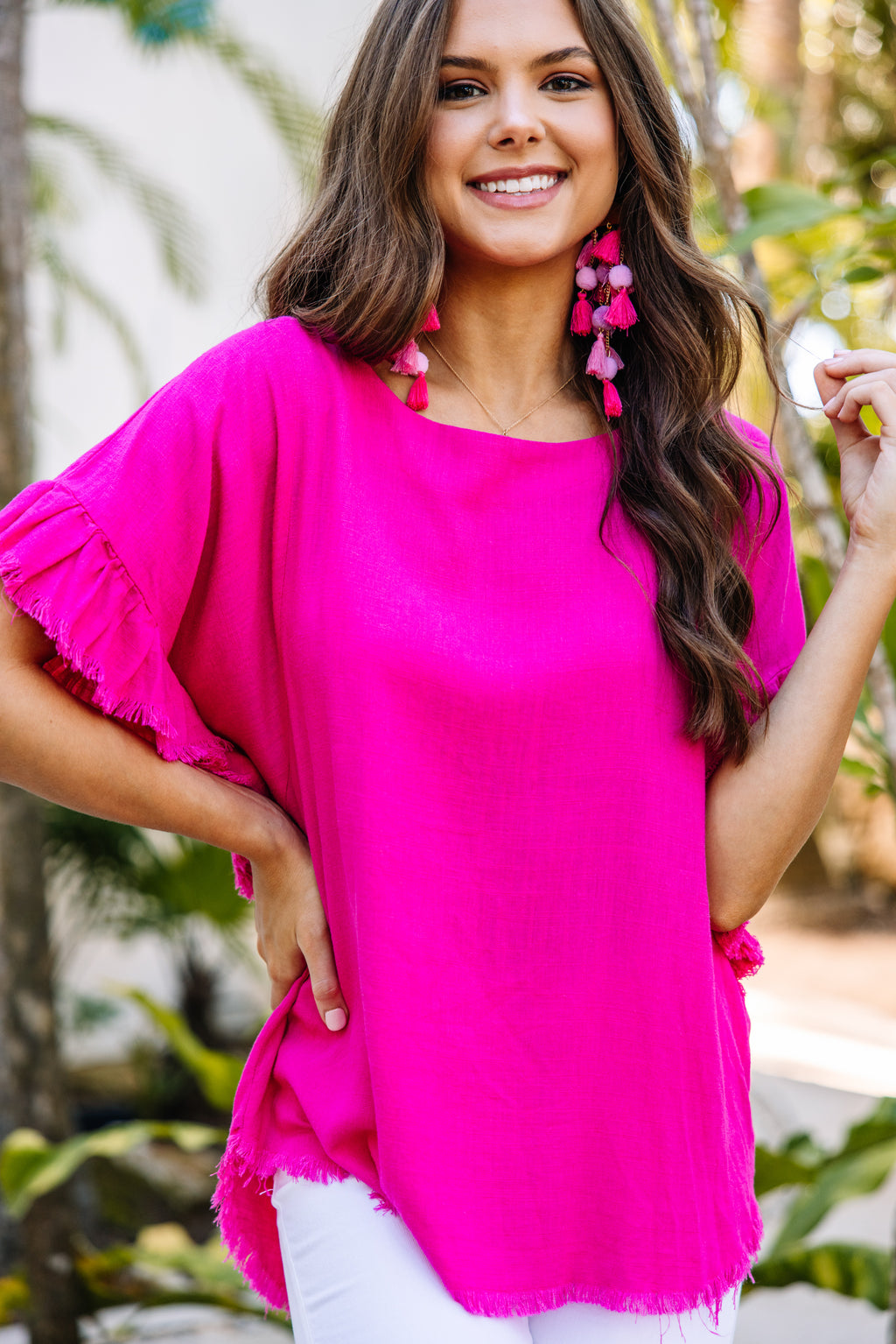 Cute Hot Pink Linen Top - Summer Tops for – Shop Mint