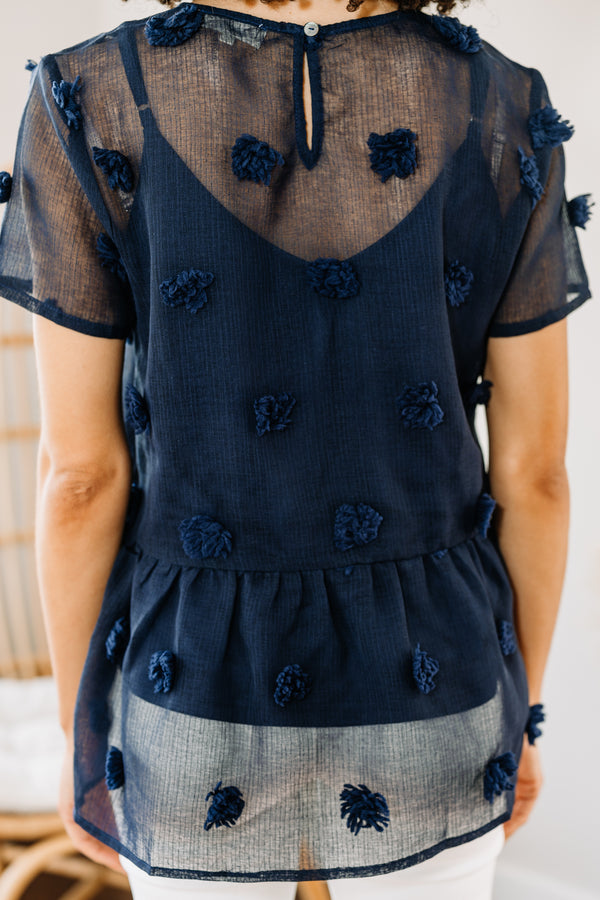 swiss dot blue blouse