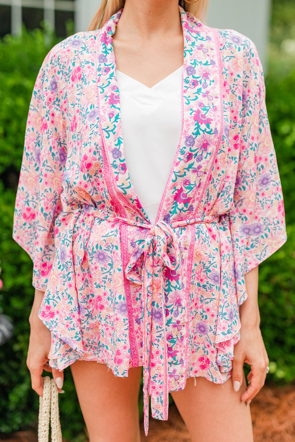 floral pink kimono