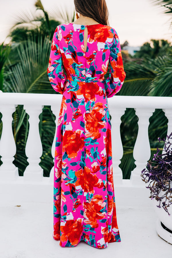 Just Feels Right Fuchsia Pink Floral Maxi Dress, Small - The Mint Julep Boutique