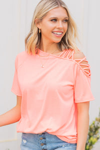 All Together Neon Coral Pink Strappy Top