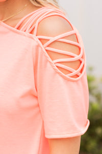 All Together Neon Coral Pink Strappy Top