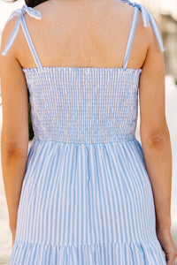 Montauk Memories Blue and White Striped Midi Dress With Pockets