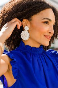 beaded white floral earrings