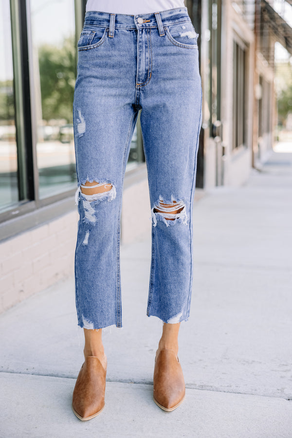Edgy Medium Wash Distressed Jeans - Boutique Denim – Shop the Mint