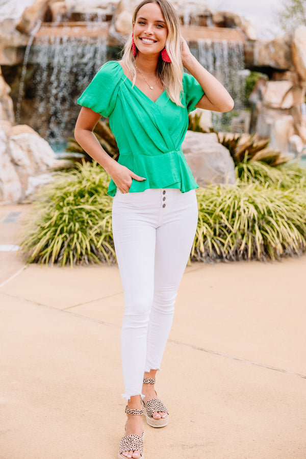 Perfect Love Kelly Green Pleated Top