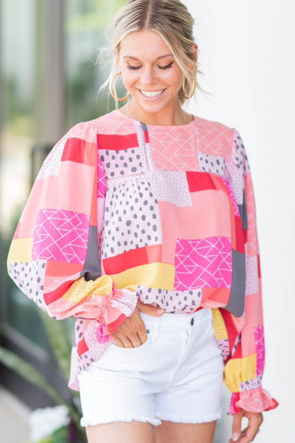 patchwork pink blouse