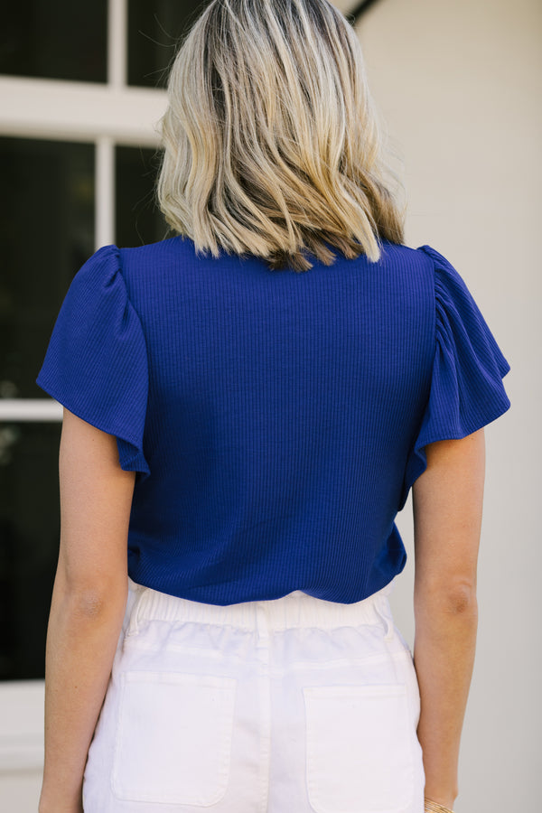 Darling Detail Royal Blue Ruffle Sleeve Top