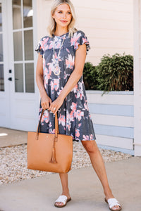 gray floral babydoll dress