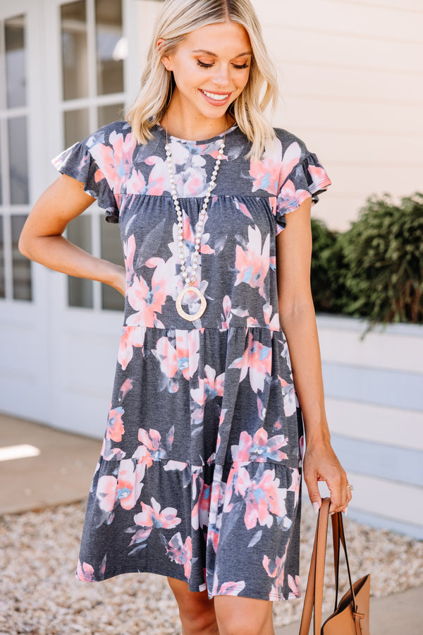 gray floral babydoll dress