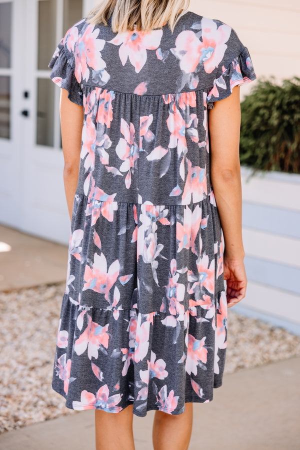 gray floral babydoll dress