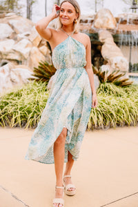 tropical green midi dress