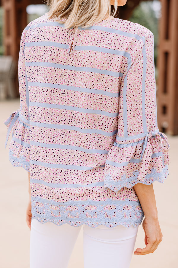 Love Being You Taupe Blue Spotted Blouse