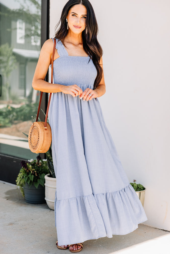 Chic Light Slate Blue Smocked Maxi Dress - Feminine Maxi Dresses – Shop ...