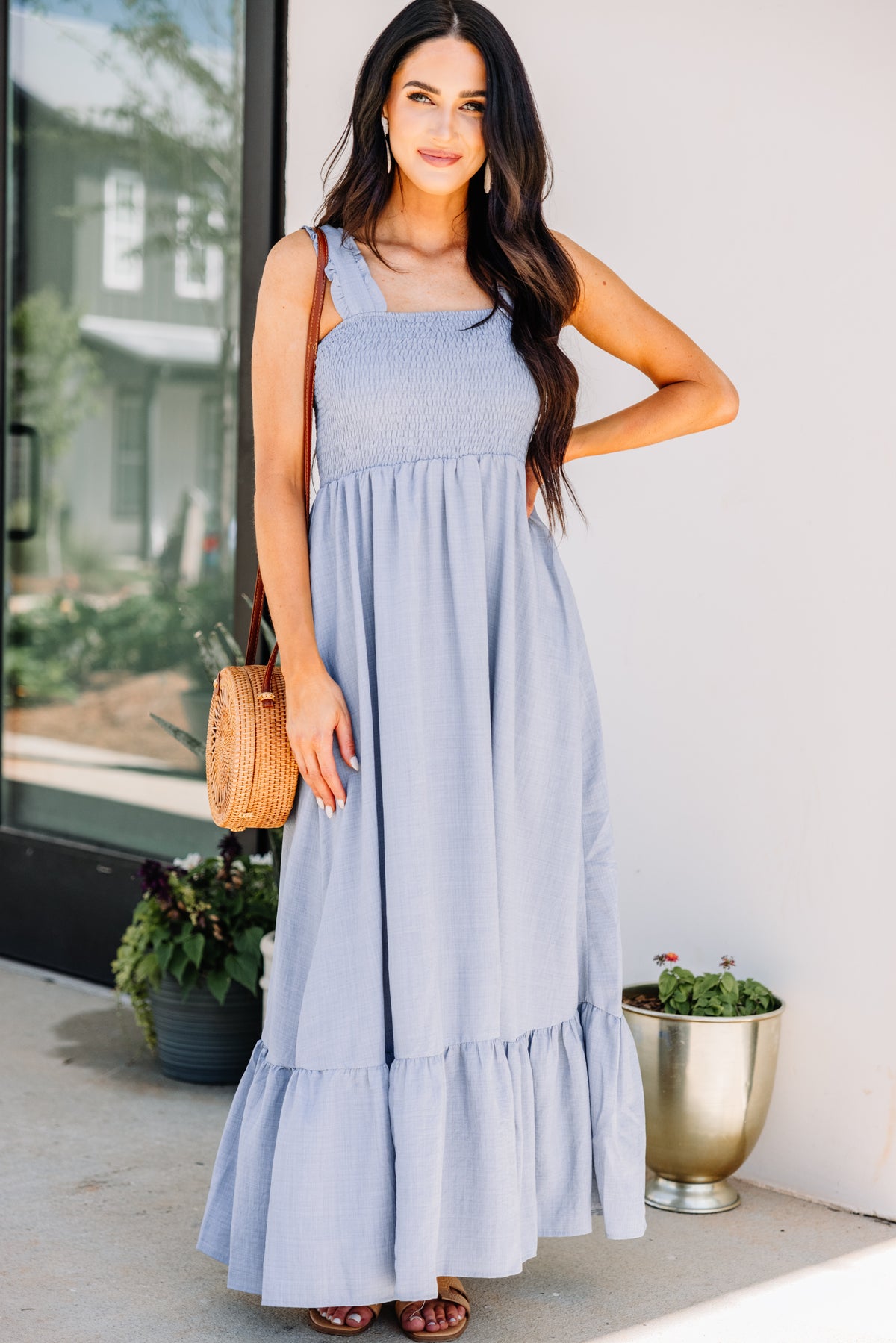 Chic Light Slate Blue Smocked Maxi Dress - Feminine Maxi Dresses – Shop ...