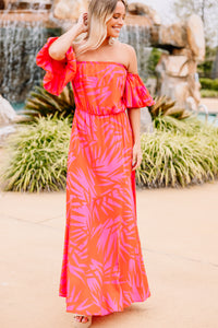 palm print red maxi dress