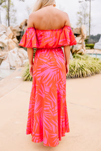 palm print red maxi dress