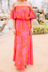 palm print red maxi dress