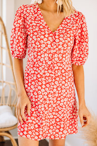 red ditsy floral dress