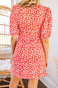 red ditsy floral dress