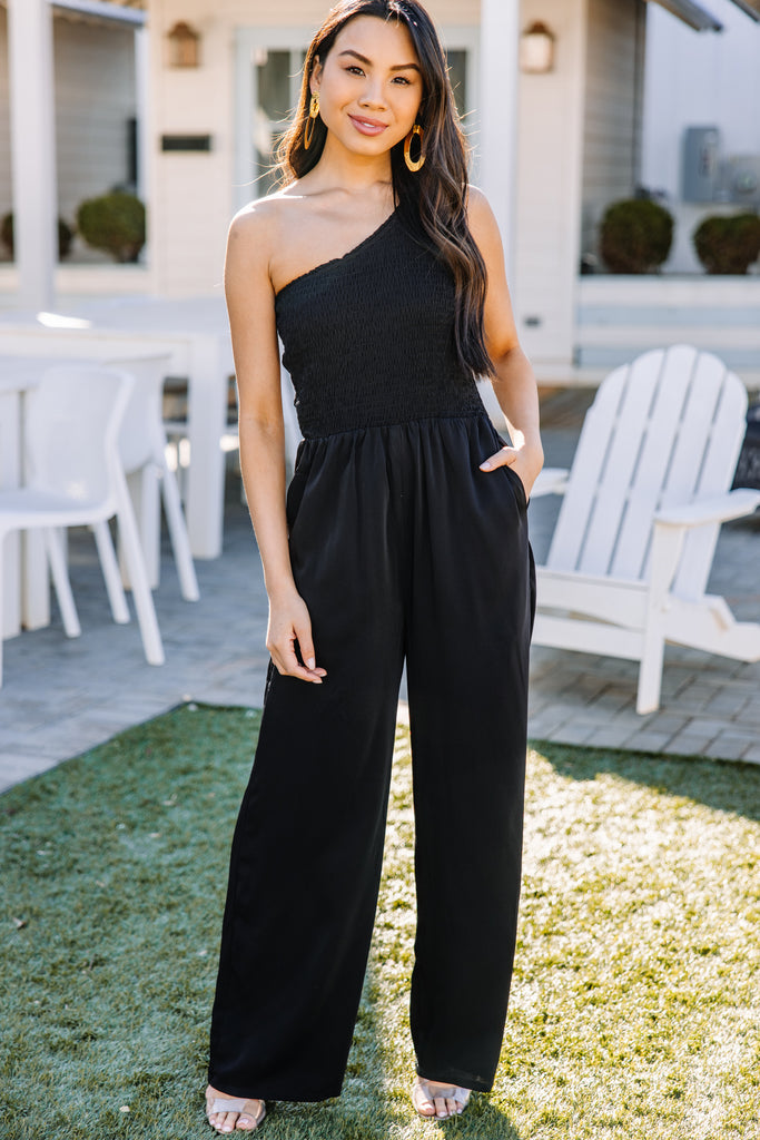 Can't Look Away Black Smocked Jumpsuit - Trendy Jumpsuits – Shop the Mint