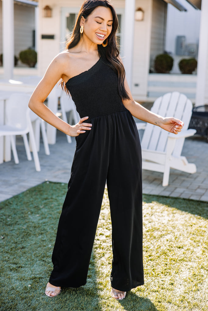 Can't Look Away Black Smocked Jumpsuit - Trendy Jumpsuits – Shop the Mint