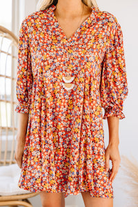 red ditsy floral dress