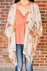 Such A Joy Taupe Brown Floral Kimono