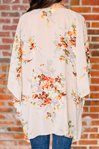 Such A Joy Taupe Brown Floral Kimono