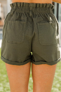 It's All So Simple Olive Green Paperbag Shorts
