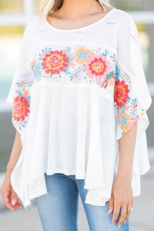 white floral embroidered top