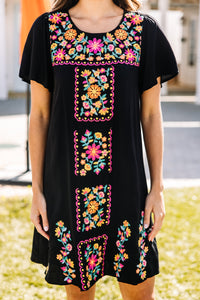 Happy To See You Black Embroidered Dress