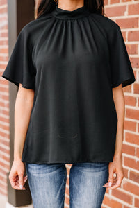 Tell Your Truth Black Mock Neck Blouse