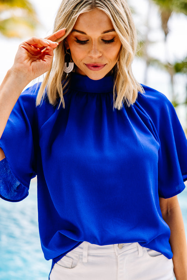 Tell Your Truth Royal Blue Mock Neck Blouse