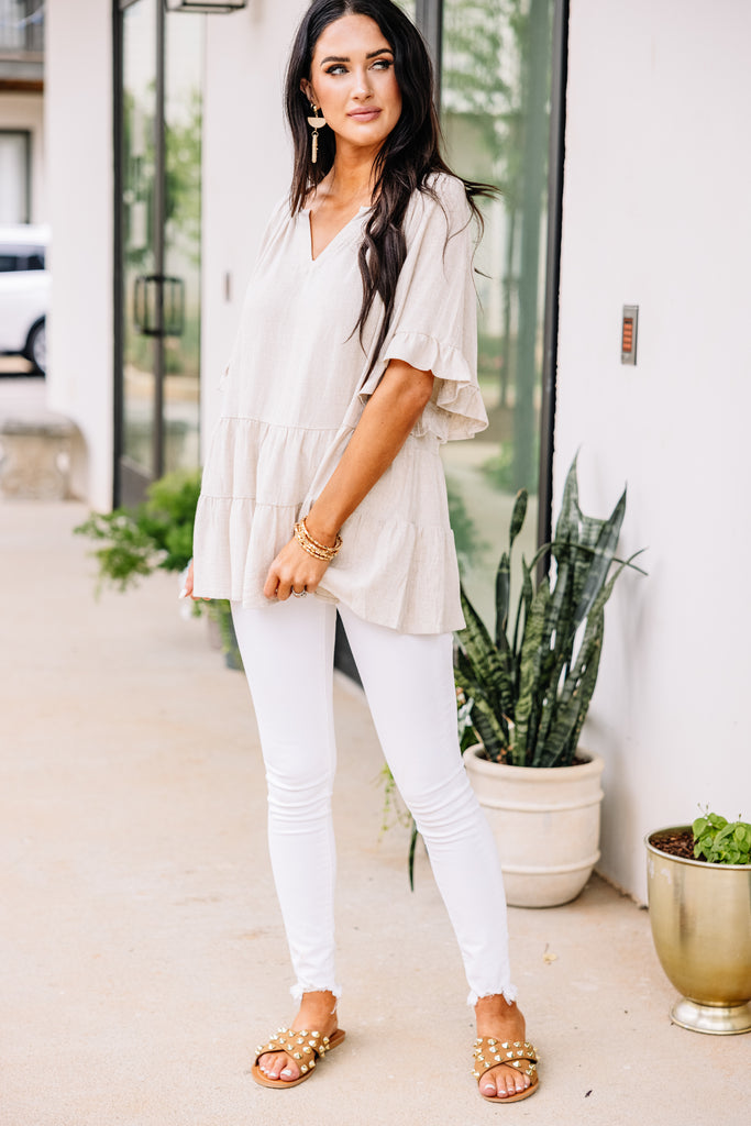 Cute Natural White Linen Top - Trendy Women's Tops – Shop the Mint