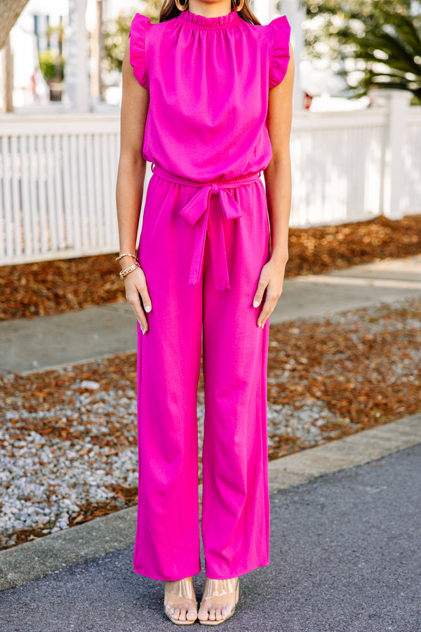 trendy women's hot pink jumpsuit