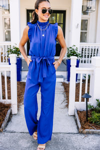 Put It To The Test Royal Blue Ruffle Jumpsuit